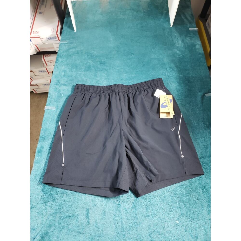 Asics Shorts Size Large Mens Black Running Reflective Drawstring 7" Inseam NWT